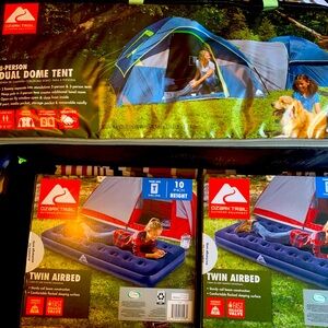 I’m selling my brand never opened Ozark 8 person tent and 2 twin air mattress’s